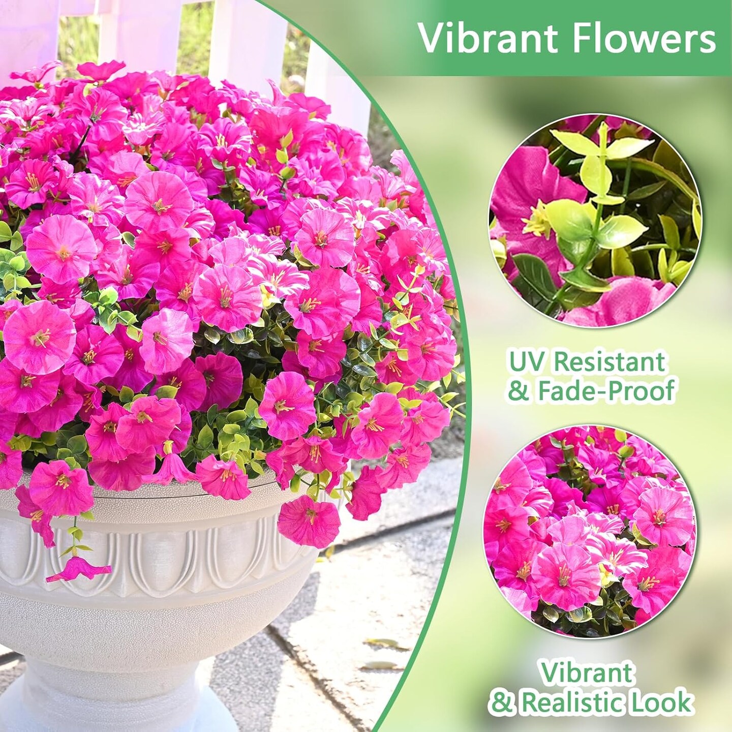 Artificial Flowers for Outdoors, 14 Bundles Fake Outdoor Flowers, UV Resistant Artificial Plants & Flowers for Decoration, Fuchsia Realistic Morning Glory for Outdoor Porch Garden Decoration