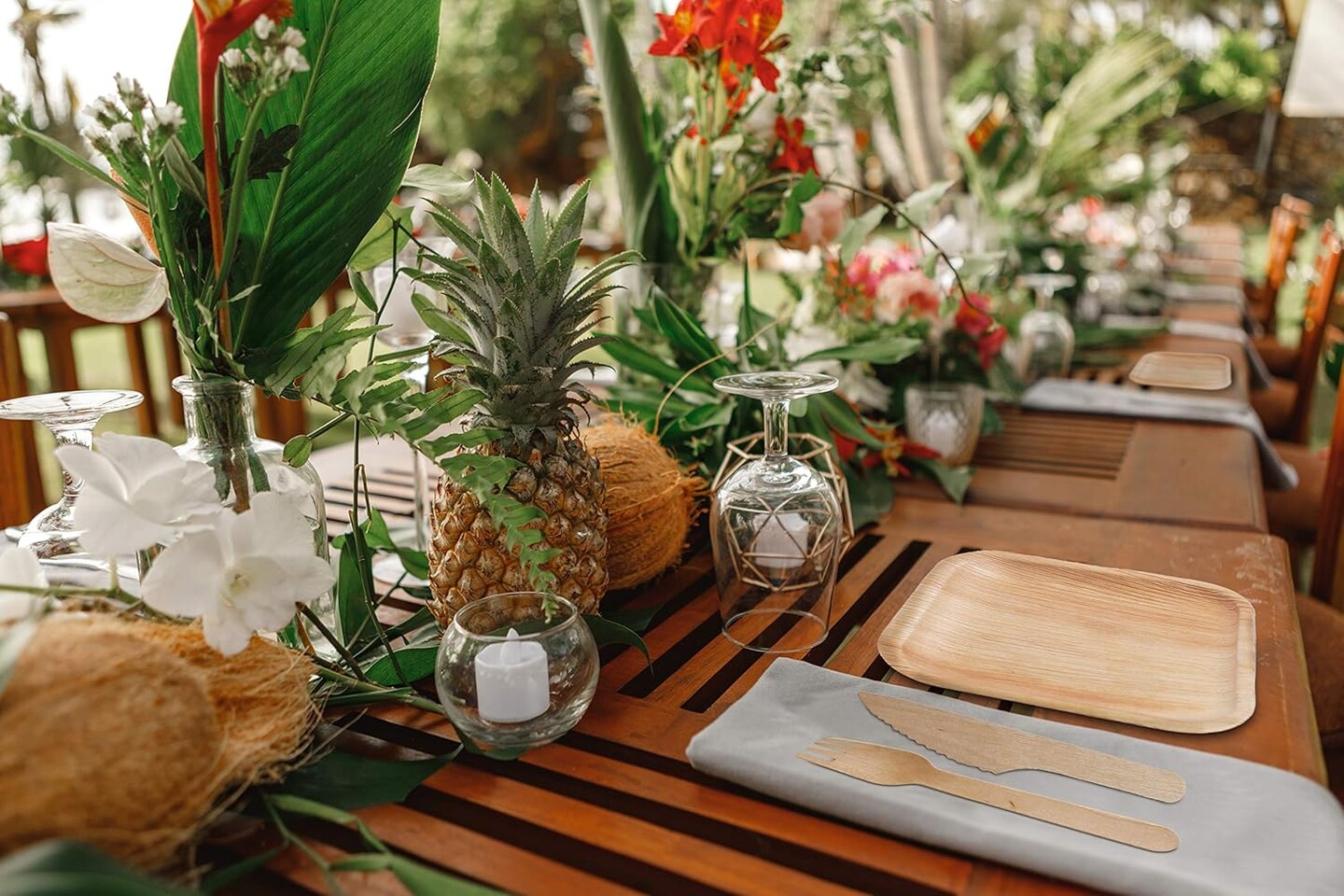 Bamboo Plates Disposable with cutlery (25 Forks &#x26; 25 Knives) - 8&#x22; Eco Friendly Palm leaf plates, 100% Biodegradable &#x26; Compostable Party Plates (8 Inch) better than plastic and paper plate