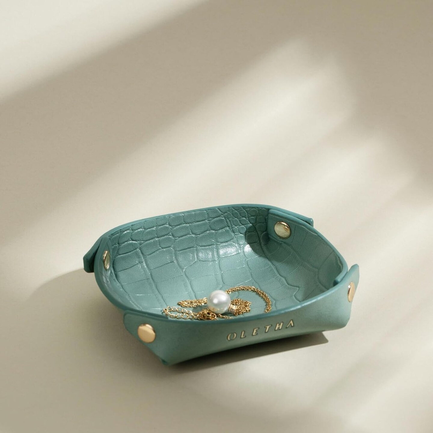 Small Jewelry Tray Set of 2 - Aesthetic Travel Trinket Dish Ring Earring Holder - Emerald Green