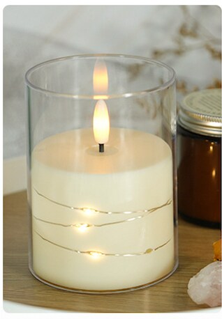 Designer&#x2019;s Shop CS-7305 Flameless LED candle with String Star Lights and Remote Control Timer. 3 pc packed, color : Clear