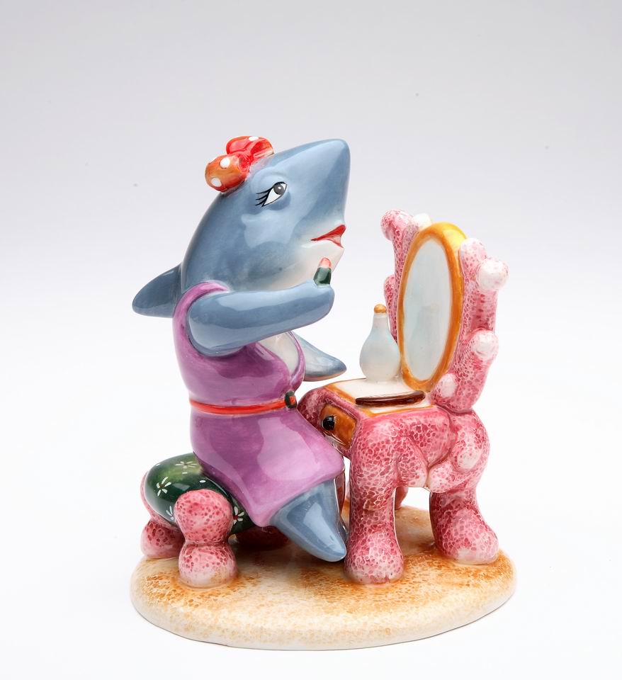 Ceramic Shark Putting on Makeup Figurine, Gift for Her, Gift for Mom, Home Decor, Vanity Decor, Fashionista Gift