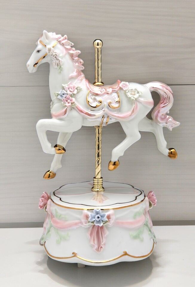 Ceramic Pink Carousel Horse Music Box, Horse Lover Gift, Gift for Her, Gift for Mom, Home Decor