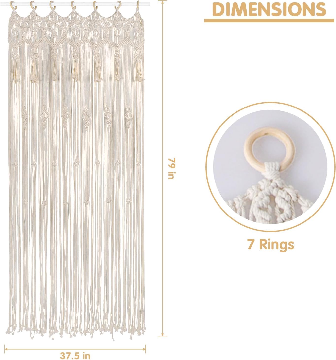Macrame Curtains 79 x 37 Inch Boho Curtains Backdrop with Tassels Handmade Cotton Macrame Door Wall Hanging Window Curtain for Bedroom Closet Home Wedding Bohemian Decor