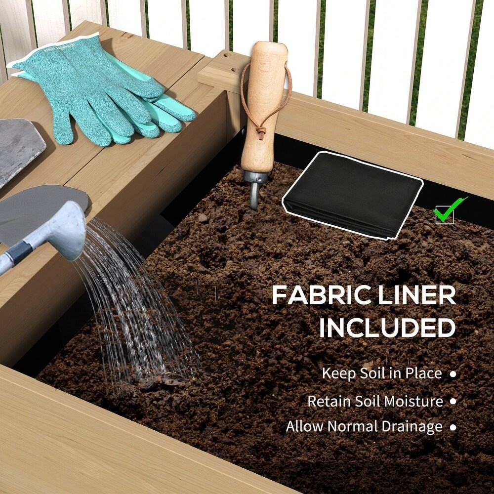 Wood Raised Garden Bed with Side Table, Bottom Shelf &#x26; Drainage Hole