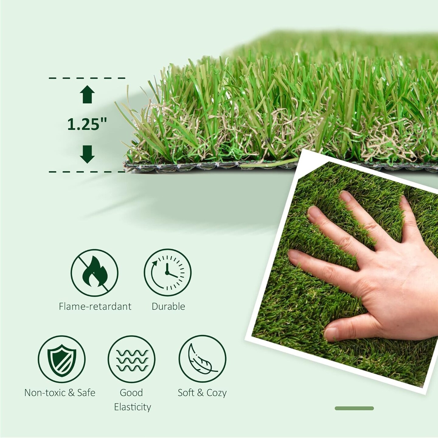 Outdoor Artificial Grass Turf Rug with Drain Holes &#x26; Rubber Backing