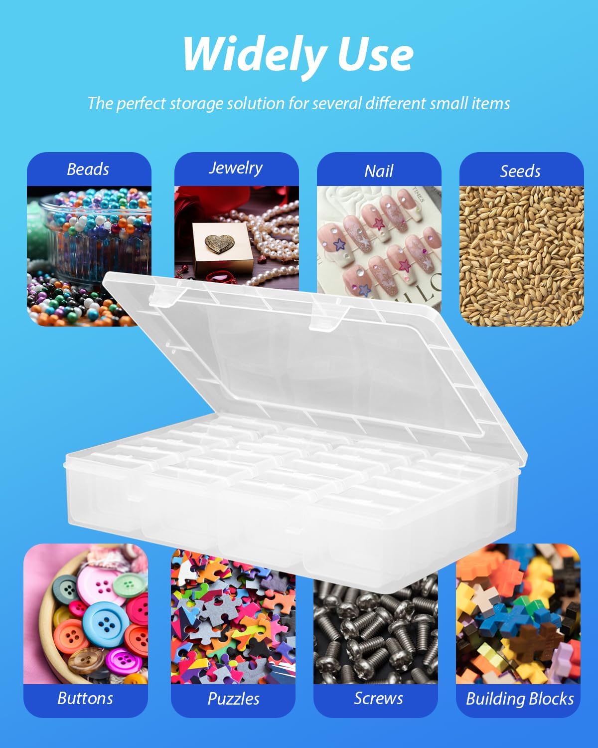 25PCS Small Bead Organizer Boxes – Clear Rectangle Storage Containers with Lids for Jewelry Making, Crafts, Nails, Screws, Seeds & Small Parts, Includes Labels