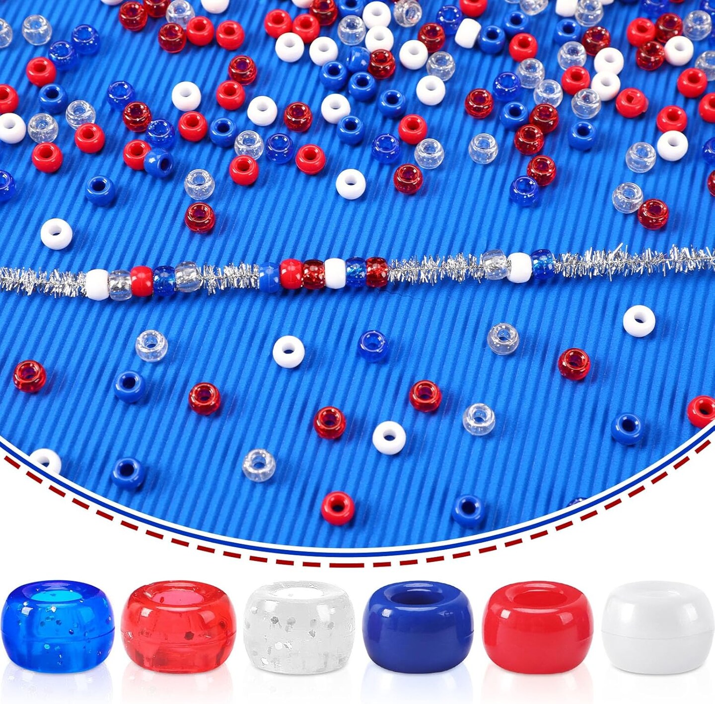 1200Pcs Red White Blue Pony Beads, 1200Pcs Independent Day Patriotic Beads 4th of July Pony Beads for Jewelry Making Crafts DIY Necklace Bracelets Hair Beads