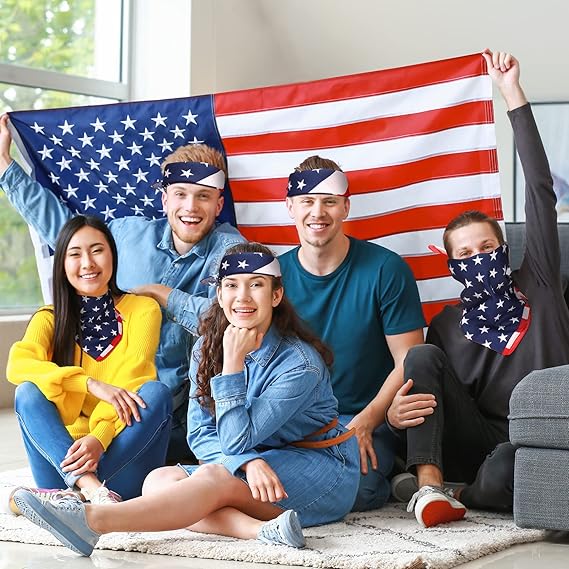 100 Pieces Independence Day American Flag Bandanas USA Bandana 4th of July Accessories for Men Women Pet Patriotic Parades
