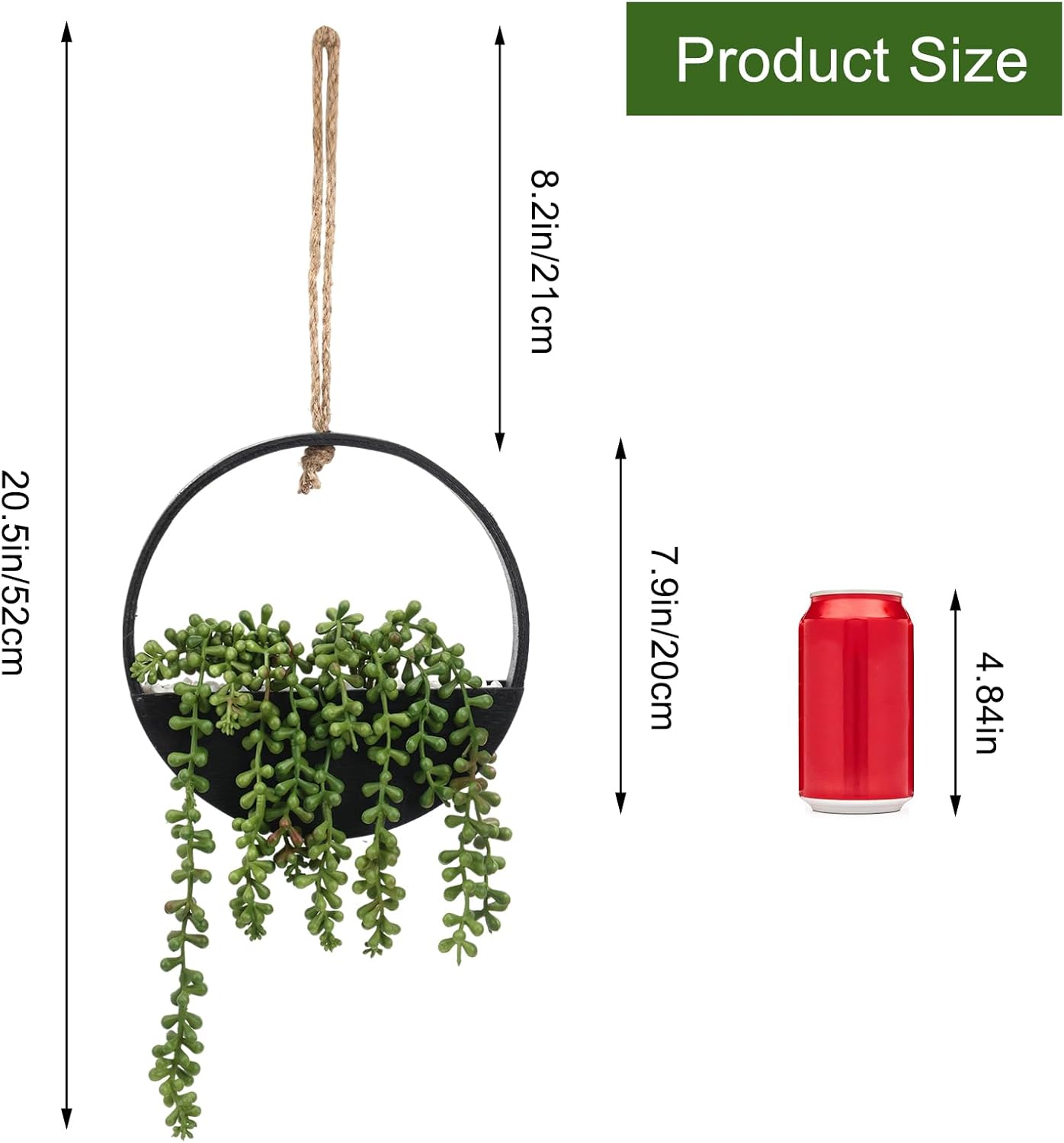 2pcs Artificial Hanging Succulent Plants, Fake String of Pearls in Pot with Lanyard Boho Wall Decor for Bathroom Living Room Home Indoor Outdoor Decorations, Black