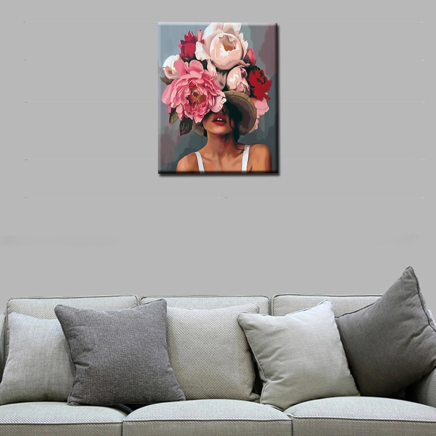 Girl with Flowers on Head Paint by Numbers for Adults Fashion Figure Lady Abstract Drawing Oil Paint by Numbers Modren Lady Head Flower Acrylic Oil Painting Set Without Frame-16''W x 20''H