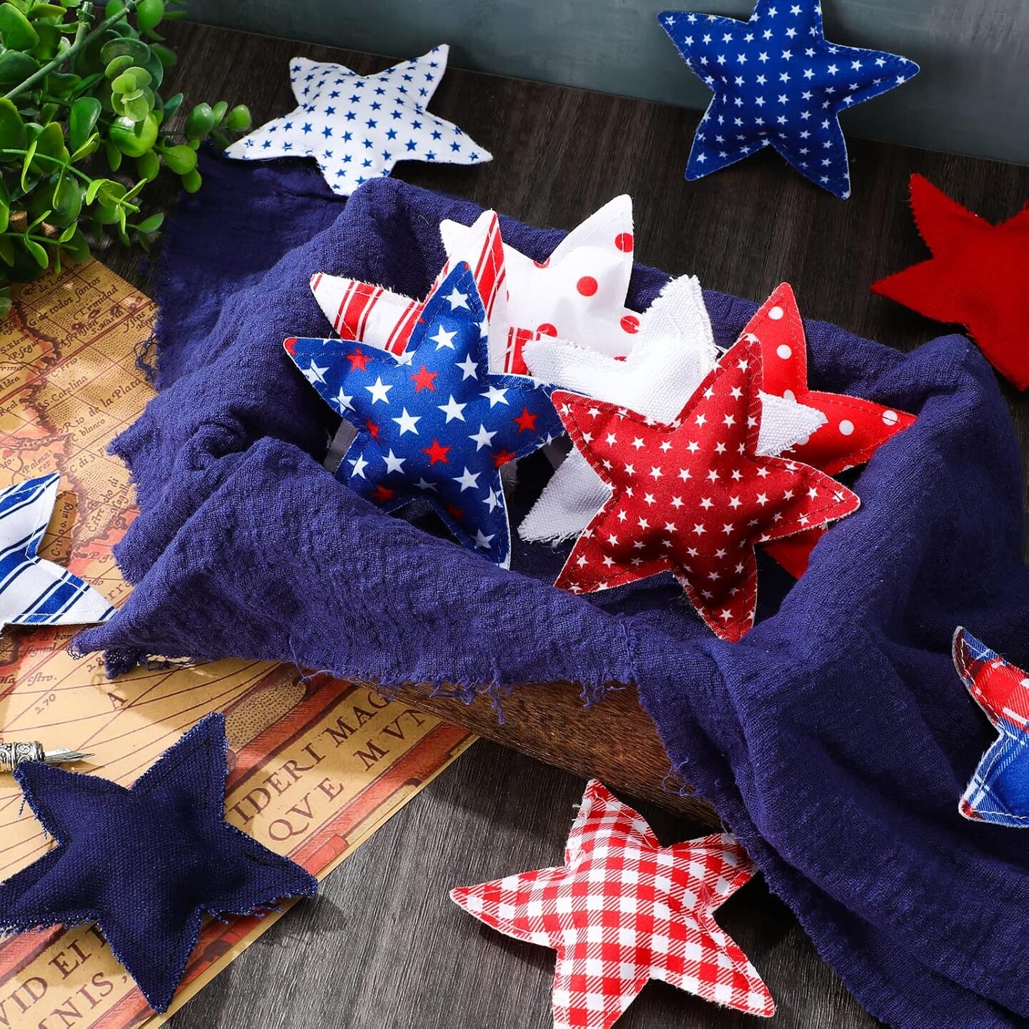 19pc Patriotic Stuffed Star Set - 4" Fabric Tiered Tray Decor for July 4th