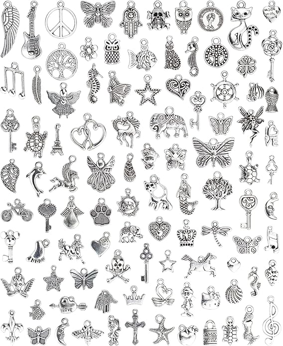 Wholesale Bulk Lots Jewelry Making Silver Charms Mixed Smooth Tibetan Silver Metal Charms Pendants DIY
