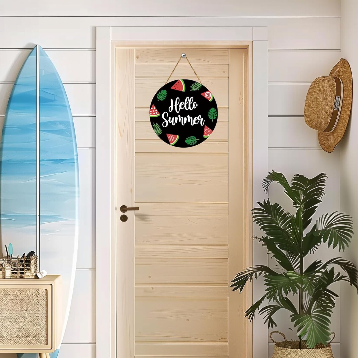 Summer Decor Summer Door Decor Watermelon Hanging Sign Decorations Wooden Hello Summer Door Sign Front Door Hanger for Wall Office Indoor Home Decorations