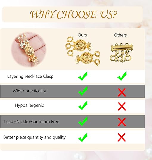 2 Pcs Necklace Layering Clasps Set,14k Gold &#x26; Silver Tangle Free Safety Jewelry Necklace Separator Connector,Closures for Bracelet Jewelry Making