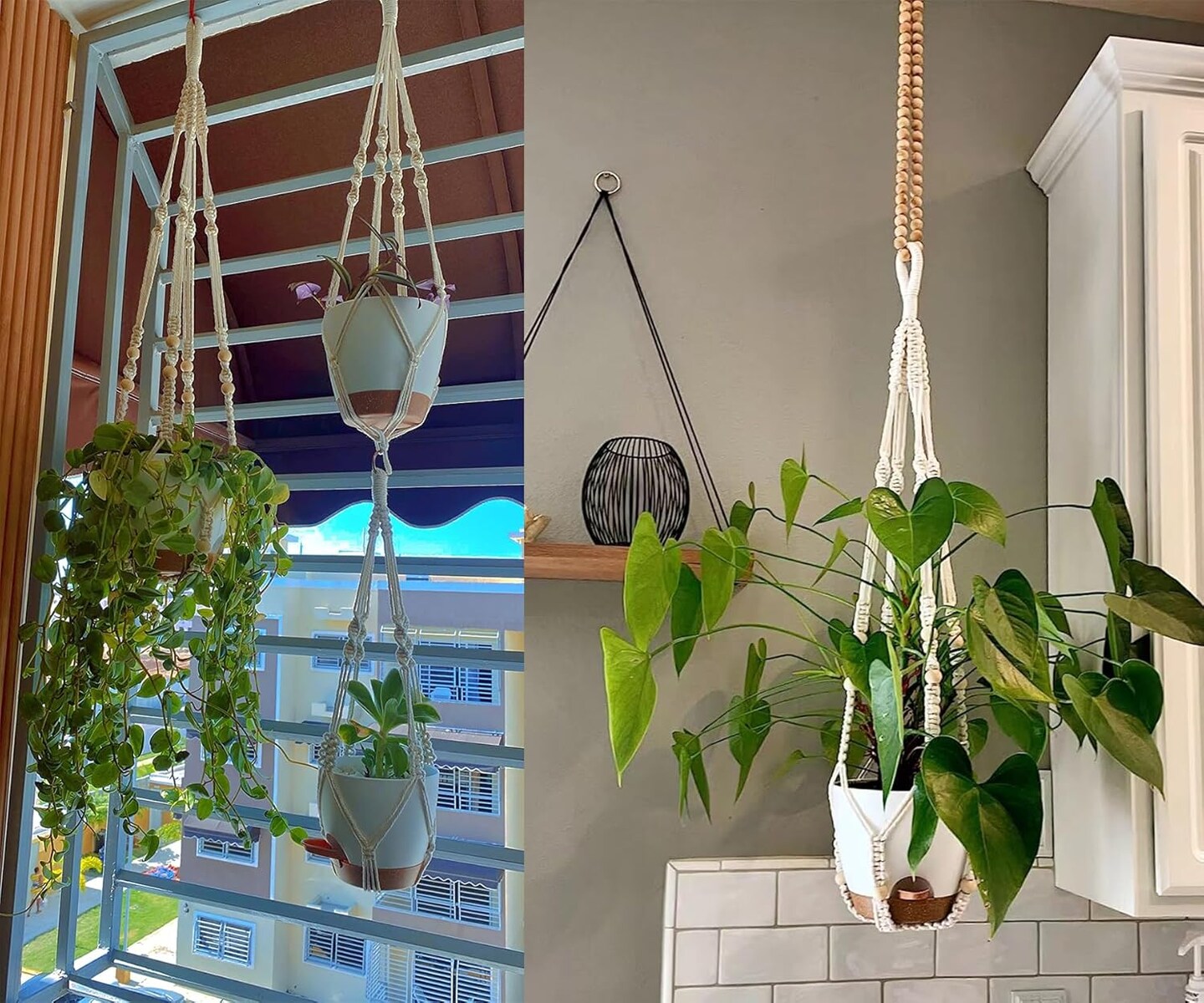 3-Piece Macramé Hanging Planters Set – Indoor & Outdoor Self-Watering Plant Pots, Hanging Baskets in 3 Sizes, Flower Pot Holders