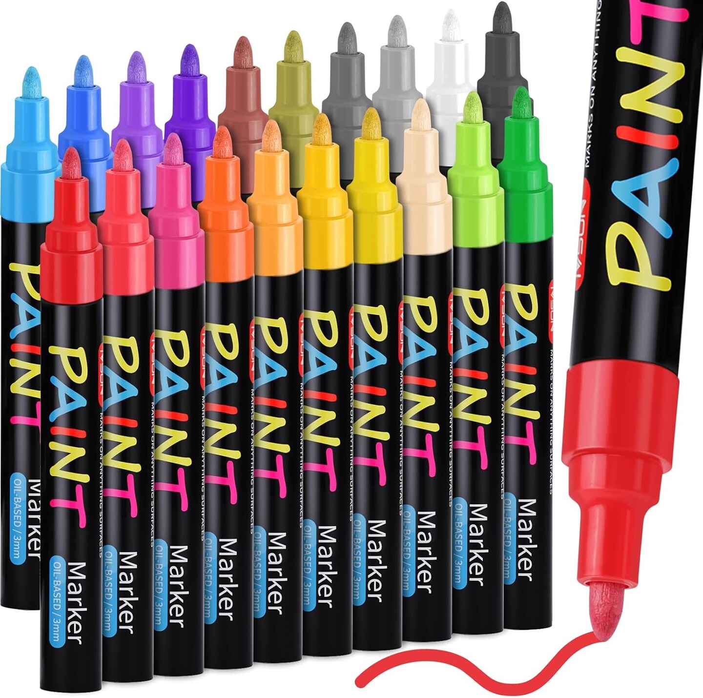 Paint Pens Paint Markers, 20 Colors Oil-Based Waterproof Marker Pen Set, Never Fade Quick Dry and Permanent, Works on Rocks Painting, Wood, Fabric, Plastic, Canvas, Glass, Mugs