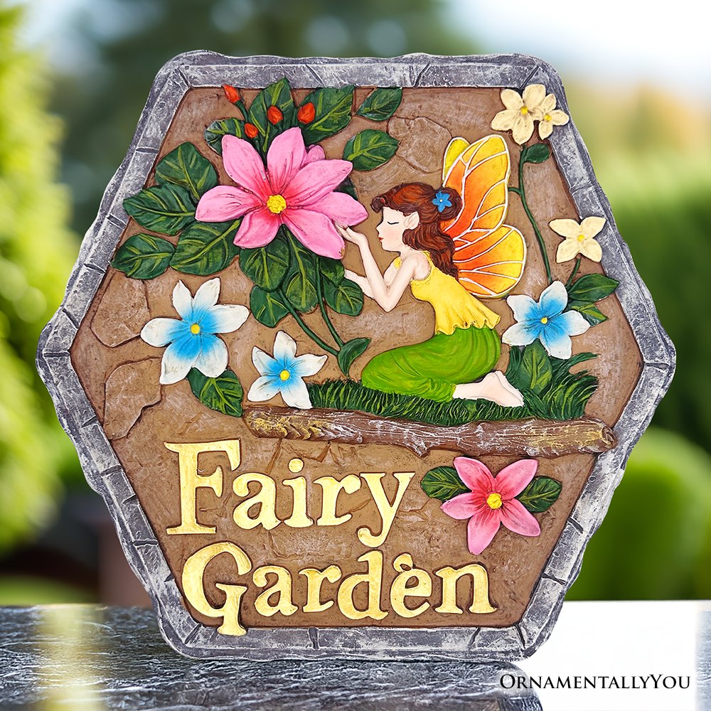 Fairy Kisses and Flowers Garden Stepping Stone, 9.5&#x22; Outdoor Decoration Statue