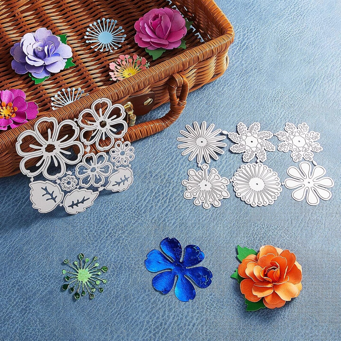 2 Sets Flower Metal Cutting Dies Flower Leaves Embossing Stencil 14 Styles 3D Die Cuts Stencil