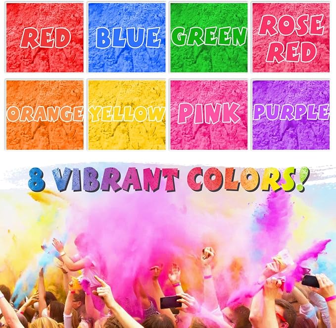 Holi Powder Color Run Powder 12 Pack 2.8oz/80g Each Natural Assorted Color Rangoli Powder Bulk, Washable Chalk Powder Paint for Color War, Rangoli, Fun Run, Party &#x26; Festival
