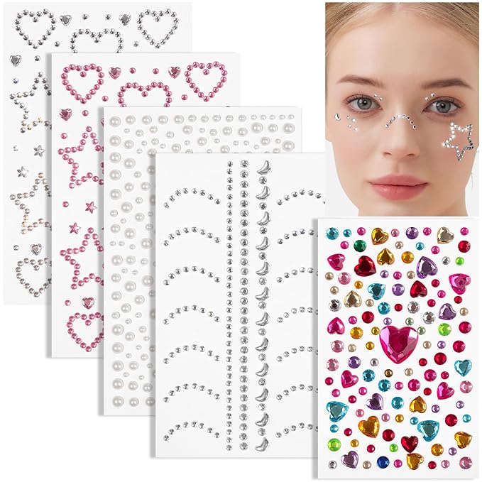 Self Adhesive Face Gems, Pearl Stickers, Hair Accessories for Girls, Rave Accessories for Women, Jewel Stickers for Face, Eye, Hair, Body, Nail
