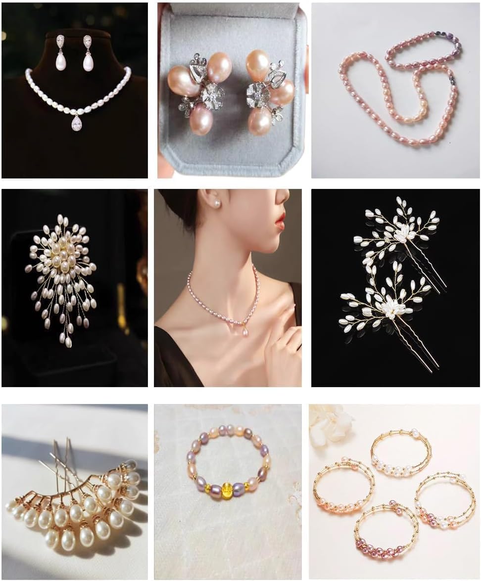 50 Pcs Freshwater Pearl Beads for Jewelry Making AAA 7-8mm Natural Genuine Real Freshwater Cultured Pearl Perforated Oval Pearls Beads Loose Beads Crafts