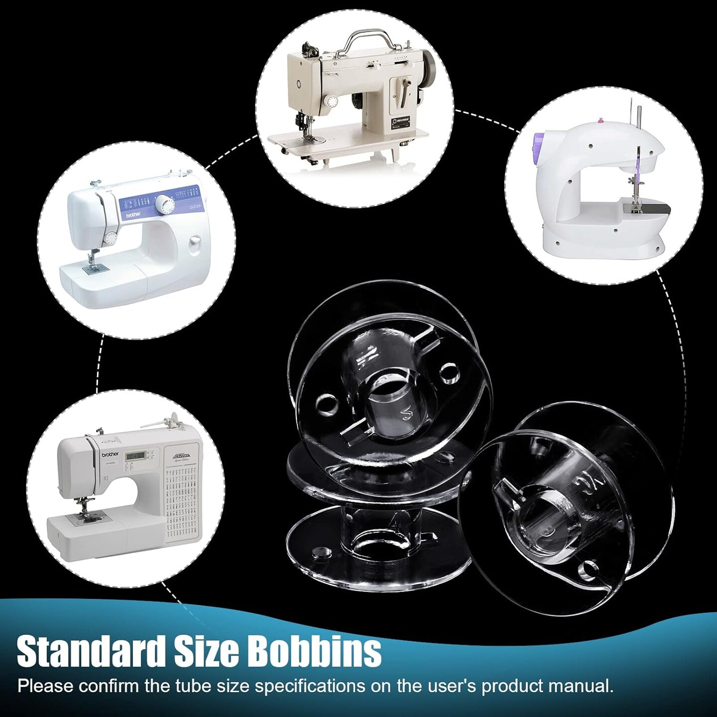 50 Pcs Bobbins, Plastic Bobbins for Sewing Machine, Sewing Bobbins with Bobbin Case, Bobbin for Sin-ger/Bro-Ther, Bobbins for Singer Sewing Machine