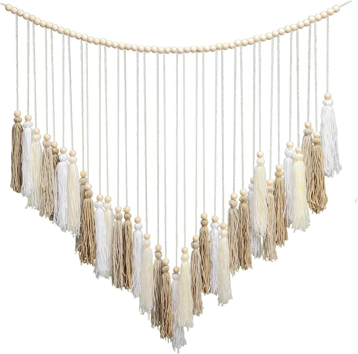 Macramé Wall Hanging – Cream & Beige Boho Tassel Wall Décor, Large Handmade Bohemian Art for Bedroom, Living Room, Dorm, Girls’ Room, or Nursery, 41" W x 32" H