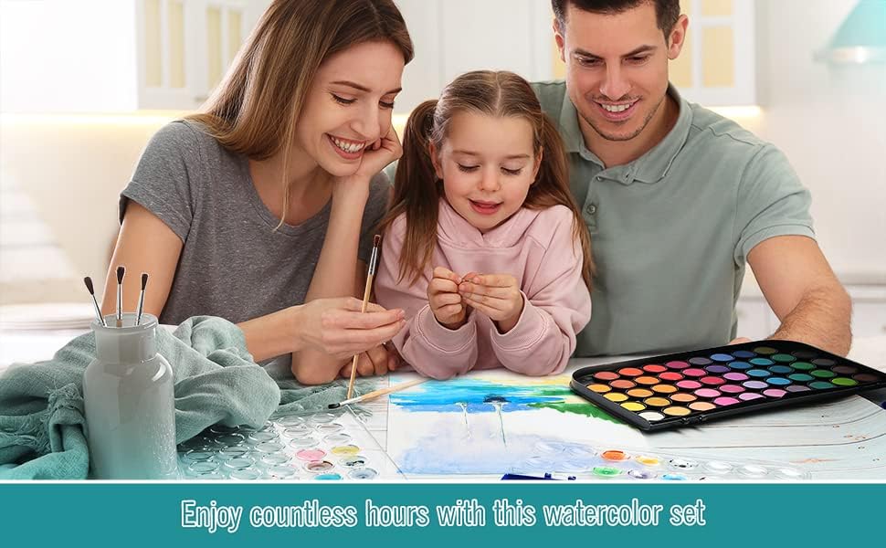2 Pack Watercolor Paint Set 12 Vivid Colors Includes Watercolour Mixing Palette and 2 Brushes, Perfect For Artists, Beginner Painters