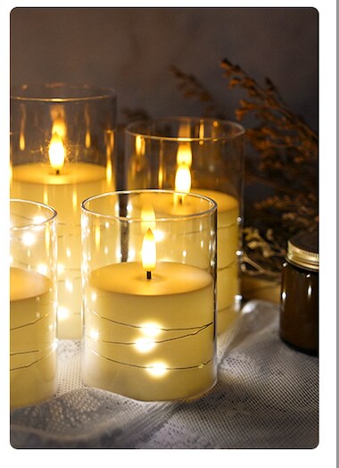 Designer&#x2019;s Shop CS-7305 Flameless LED candle with String Star Lights and Remote Control Timer. 3 pc packed, color : Clear