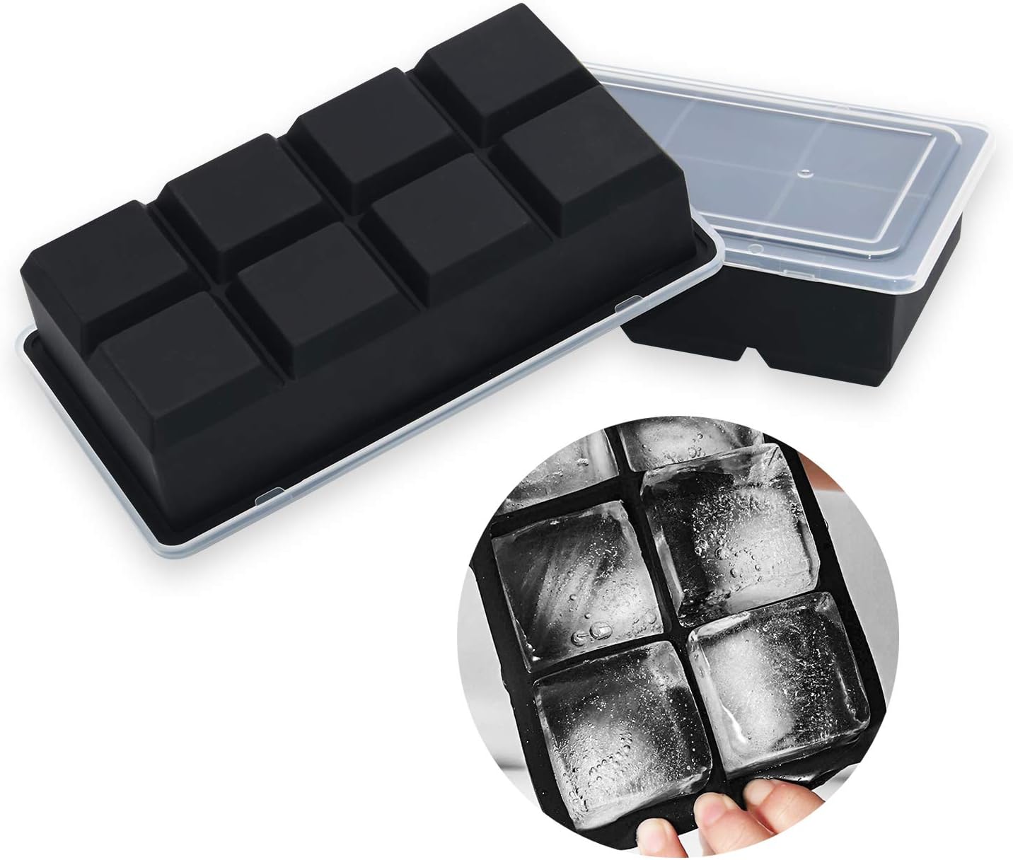 Large Ice Cube Tray for Whiskey,2 Pack Stackable Big Ice Cube Molds Make 16 Big Whiskey Ice Cubes,Easy Release Square Ice Cube Maker for Cocktails,Whiskey,Soups and Frozen Treats
