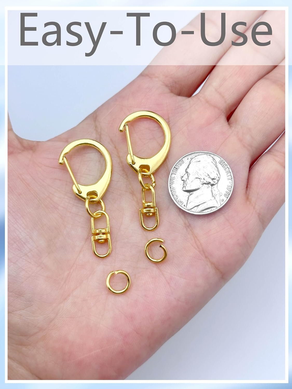 50-Piece Gold Lobster Claw Clasps and Swivel Snap Hooks Set – Perfect for keychain rings, DIY projects, and craft making.