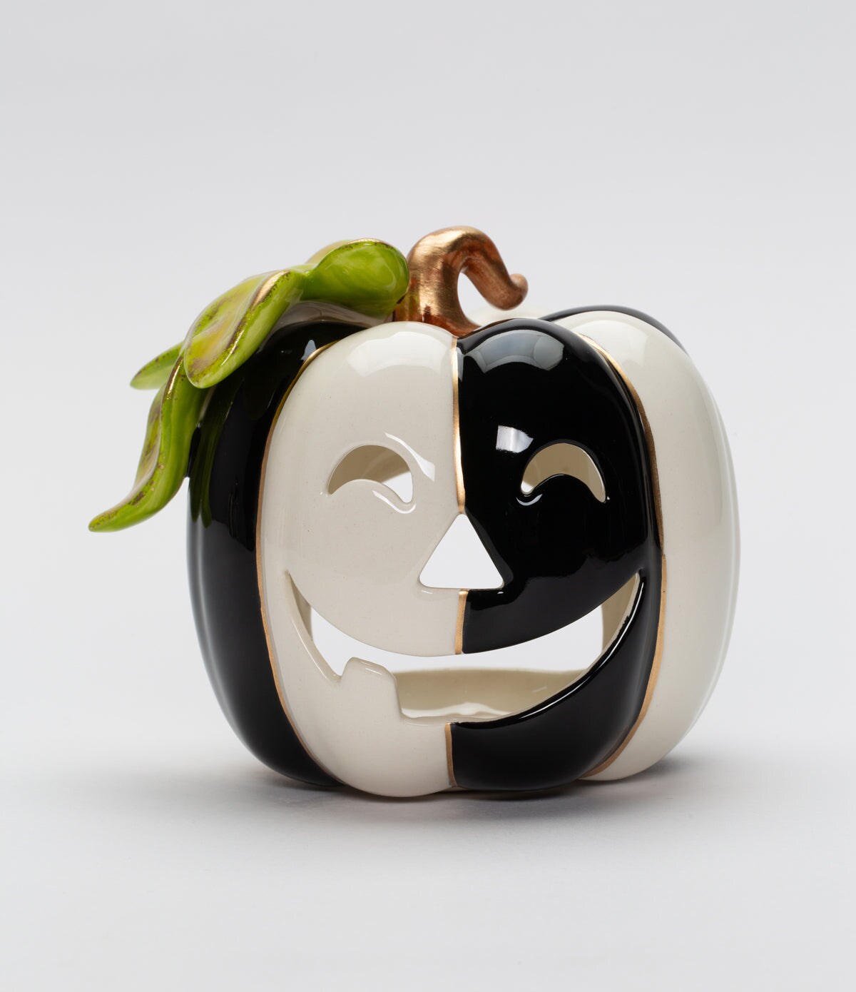 Ceramic Black and White Pumpkin Tealight Holder, Halloween Decor, Kitchen Decor, Bathroom Decor, Gift for Her, Gift for Mom