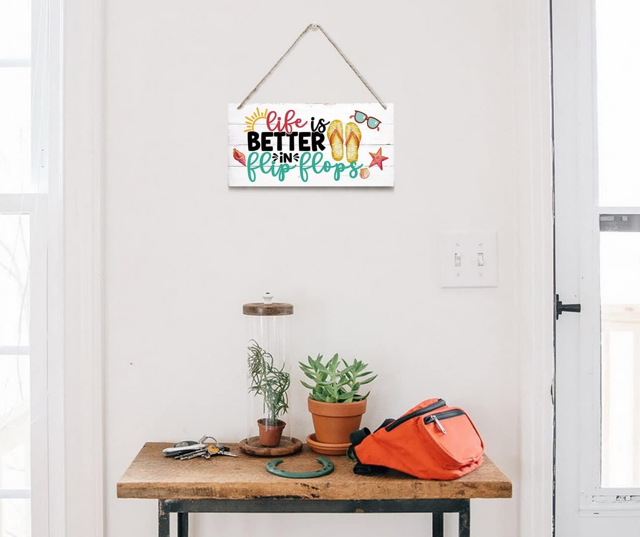 Life Is Better in Flip Flops Wood Sign - Hanging Home Decor, Printed Wall Art, Summer Beach House Indoor or Outdoor Decoration