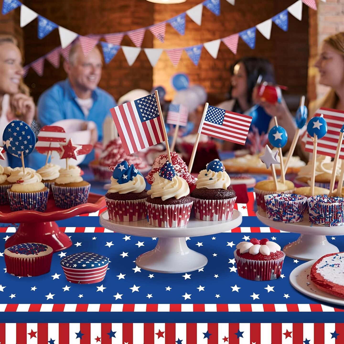 3-Piece 54 x 108 Inch American Flag Plastic Tablecloth - Stars and Stripes Design, Disposable Rectangle Table Cover for Dining, Picnic