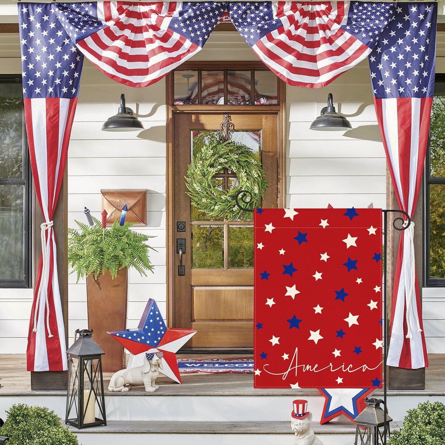 4th of July America Garden Flag 12x18 Inch Double Sided Outside, Independence Day Patriotic Stars Yard Outdoor Decoration