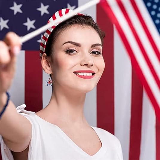 American Flag Earrings 4th of July Earrings for Women Red White Blue Star Heart USA Dangle Drop Earrings Independence Day Patriotic Earrings Holiday Gifts