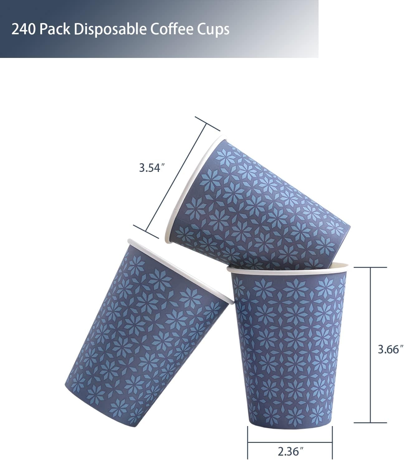 240 Pack 10 oz Disposable Paper Cups, Summer Party Tableware, Hot/Cold Beverage Drinking Cups, Navy Floral Paper Hot Cups for Party, Picnic, Travel, and Events