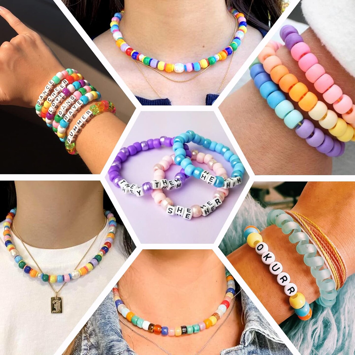 3960pcs Pony Beads for Friendship Bracelet Making Kit 48 Colors Kandi Beads Set, 2400pcs Plastic Rainbow Bulk and 1560pcs Letter Beads with 20 Meter Elastic Threads
