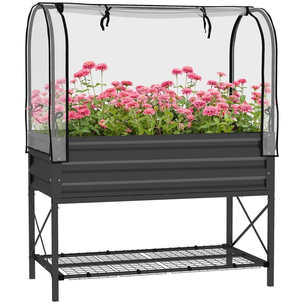 Metal Raised Garden Bed with Legs, Cover &#x26; Drainage