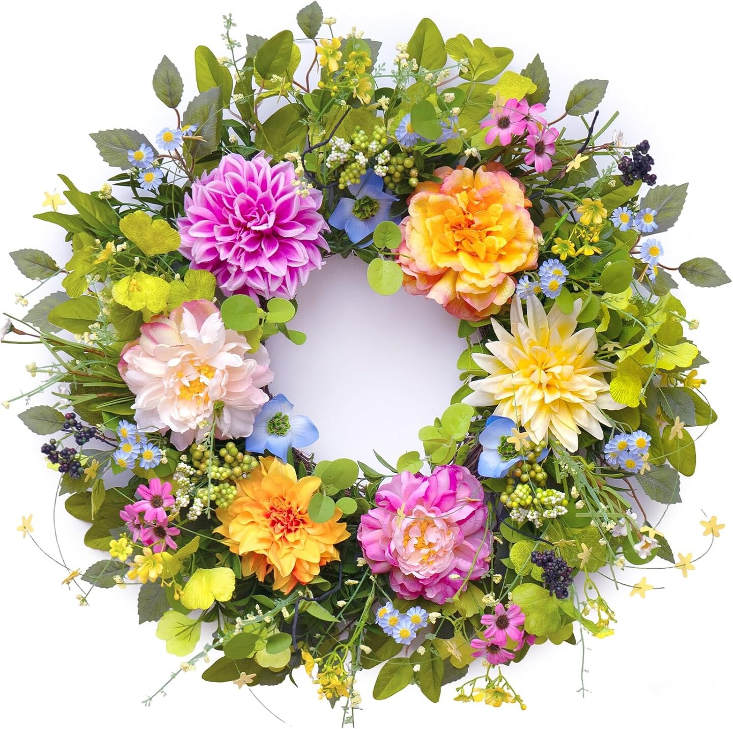Spring Wreaths for Front Door, Summer Outdoor Wreath with Peony and Dahlia, Floral Door Decor for All Season Home Wall Wedding Farmhouse Holiday