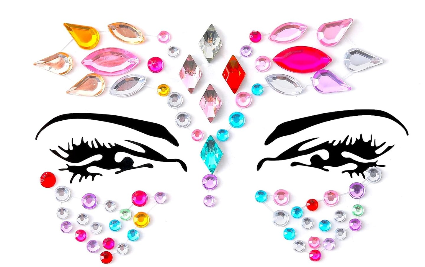 Face Gems &#x2013; 21-Piece Adhesive Glitter Jewel Tattoo Stickers for Festivals, Raves, Parties, and Body Makeup