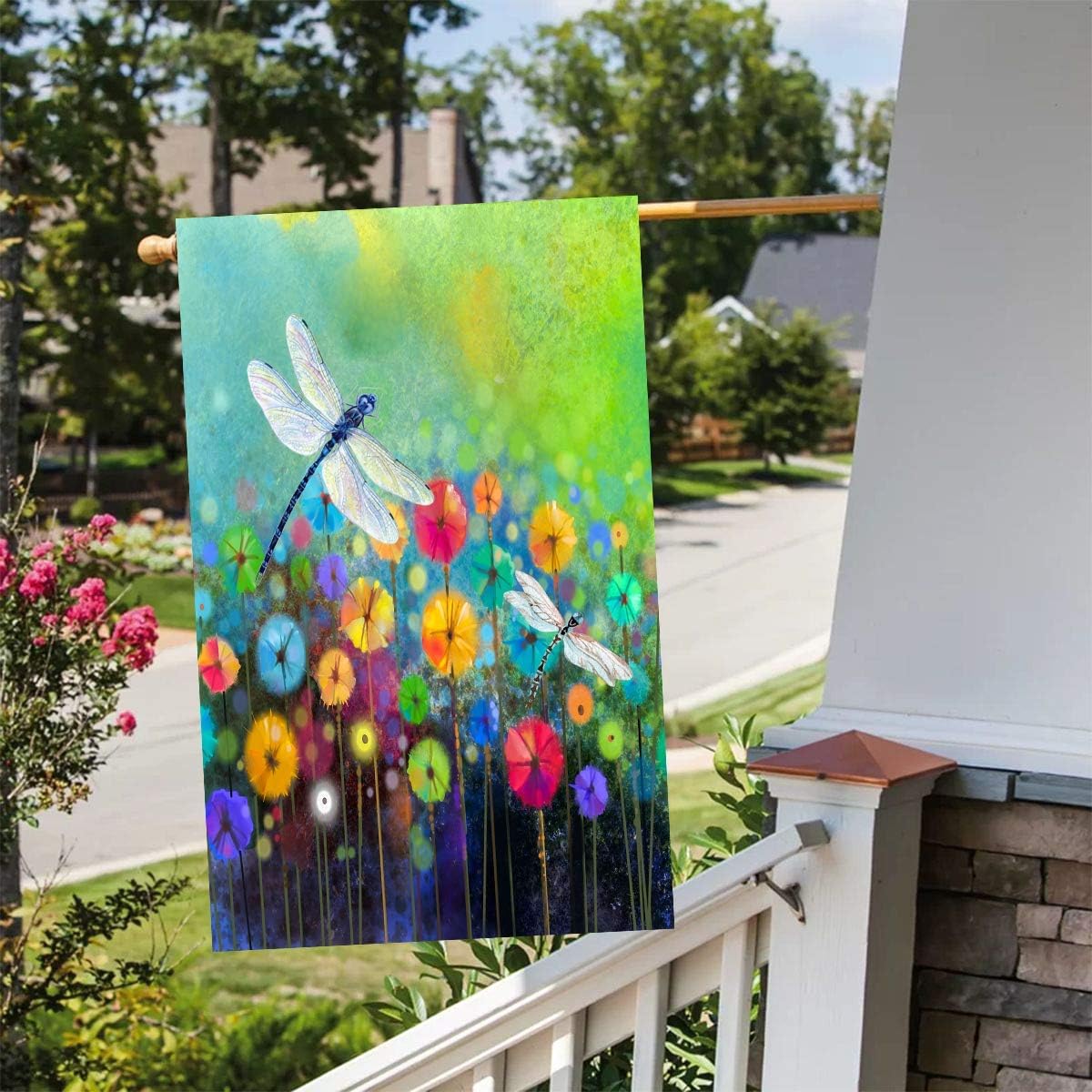 Summer Flowers Garden Flag – 12x18 Inch Double-Sided Outdoor Flag with Dragonfly and Floral Design, Welcome Flag for Patio, Lawn, and Home Decor