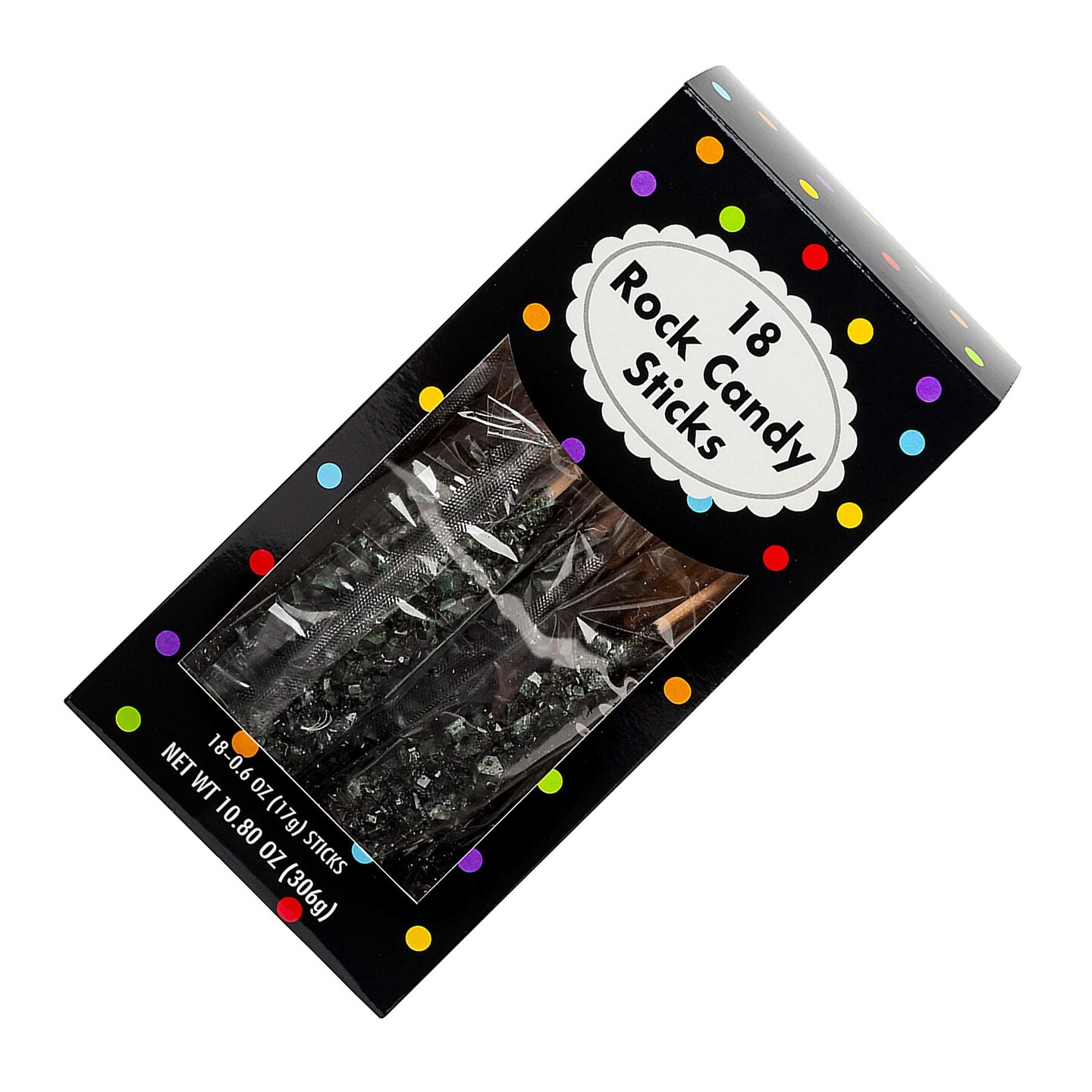8&#x22; Black Rock Candy Sticks 18 Pack 10.8 oz
