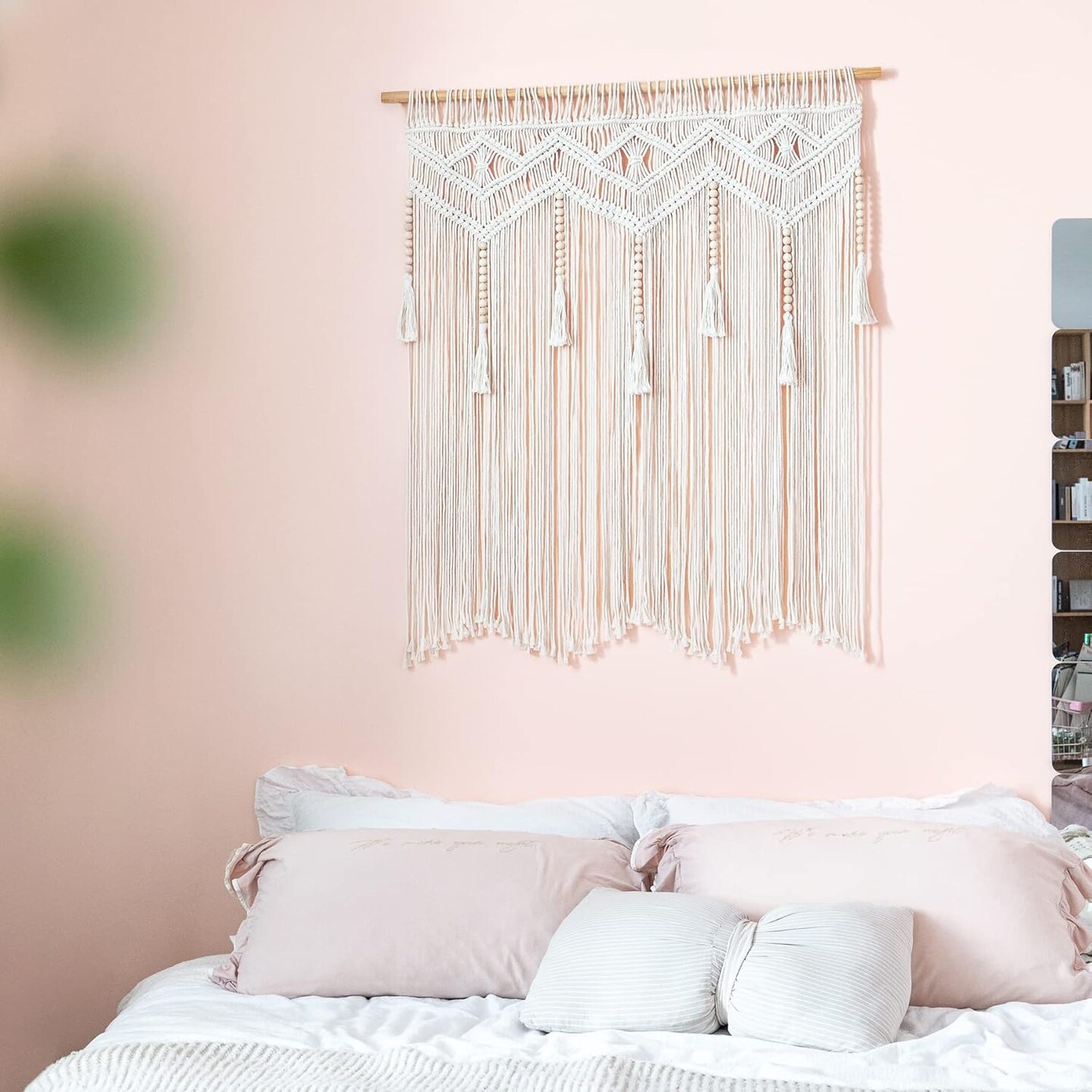 Large Macramé Wall Hanging – Boho Woven Tapestry with Tassels, Chic Wall Art for Bedroom, Nursery, Dorm, Classroom, or Christmas Backdrop, Includes Hanging Rod, 33" W x 42" H