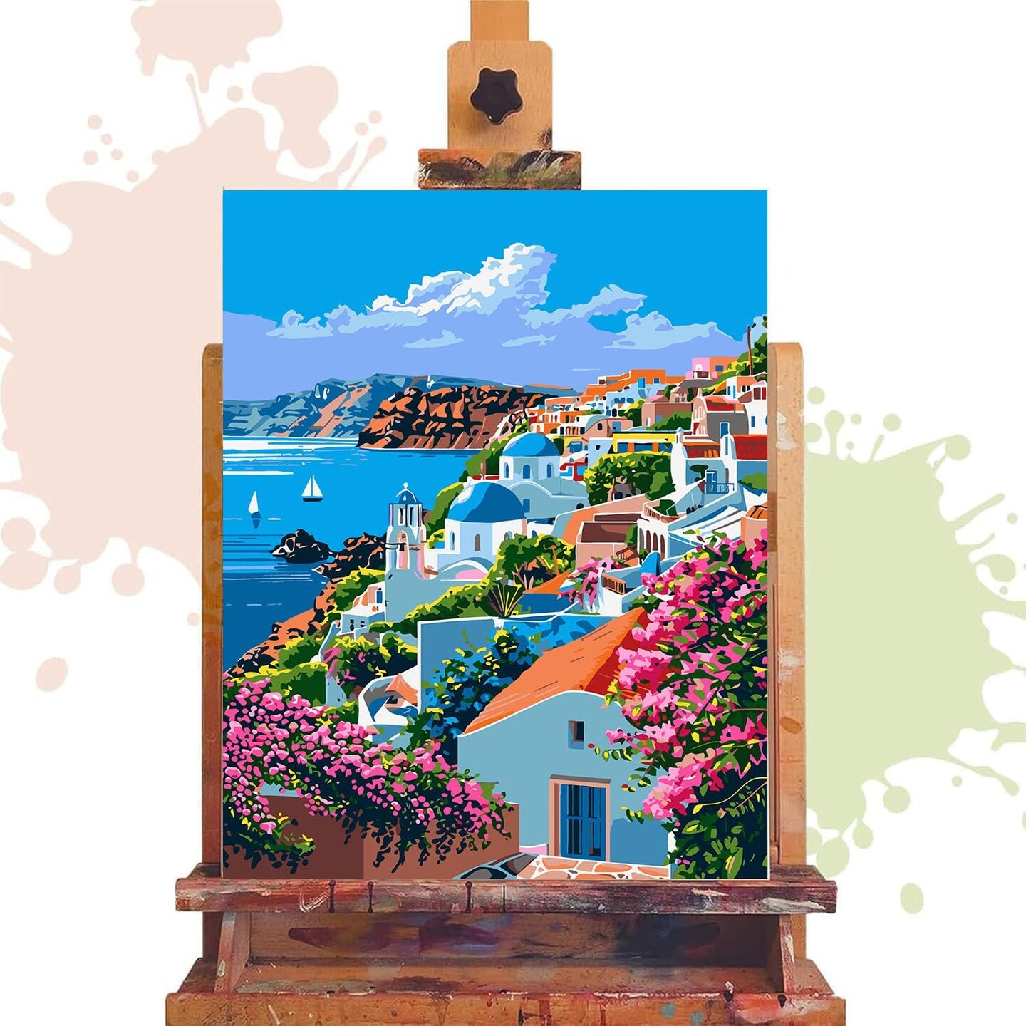 Paint by Numbers Kit for Adults- Santorini Adult Paint by Number Kits on Canvas, Landscape Painting with Numbers Craft for Home Decor