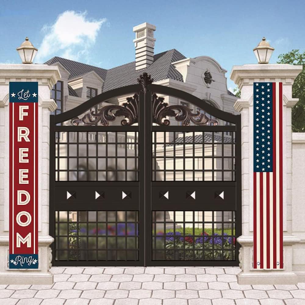 4th of July Decorations Outdoor Patriotic Memorial Day Decor, Independence Veterans Labor Day Hanging American Flag and Banner Wreath, Stars and Stripes Porch Sign Party Supplies - Red White Blue 2025