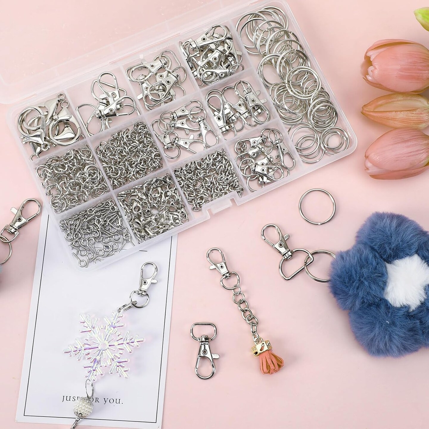 Keychain Making Kit, 450Pcs Keychain Craft Set Including Key Chain Clips, Lanyard Snap Hooks, Lobster Claw Clasps, Key Rings, Jump Rings and Screw Eye Pins for Key Chain Jewelry Making