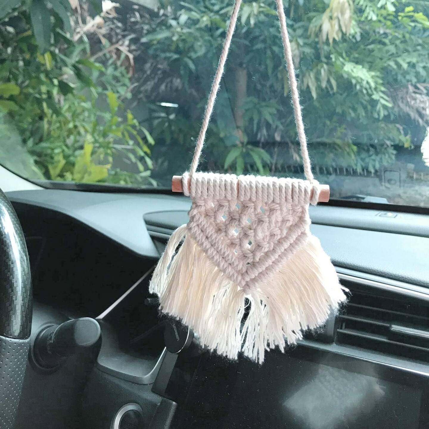 Macrame Wall Hanging Set of 3 Cute Boho Christmas Tree Decoration Car Ornaments Woven Art Decor for Nursery Bathroom Bedroom Living Room Dorm Home Idea