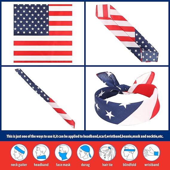 100 Pieces Independence Day American Flag Bandanas USA Bandana 4th of July Accessories for Men Women Pet Patriotic Parades