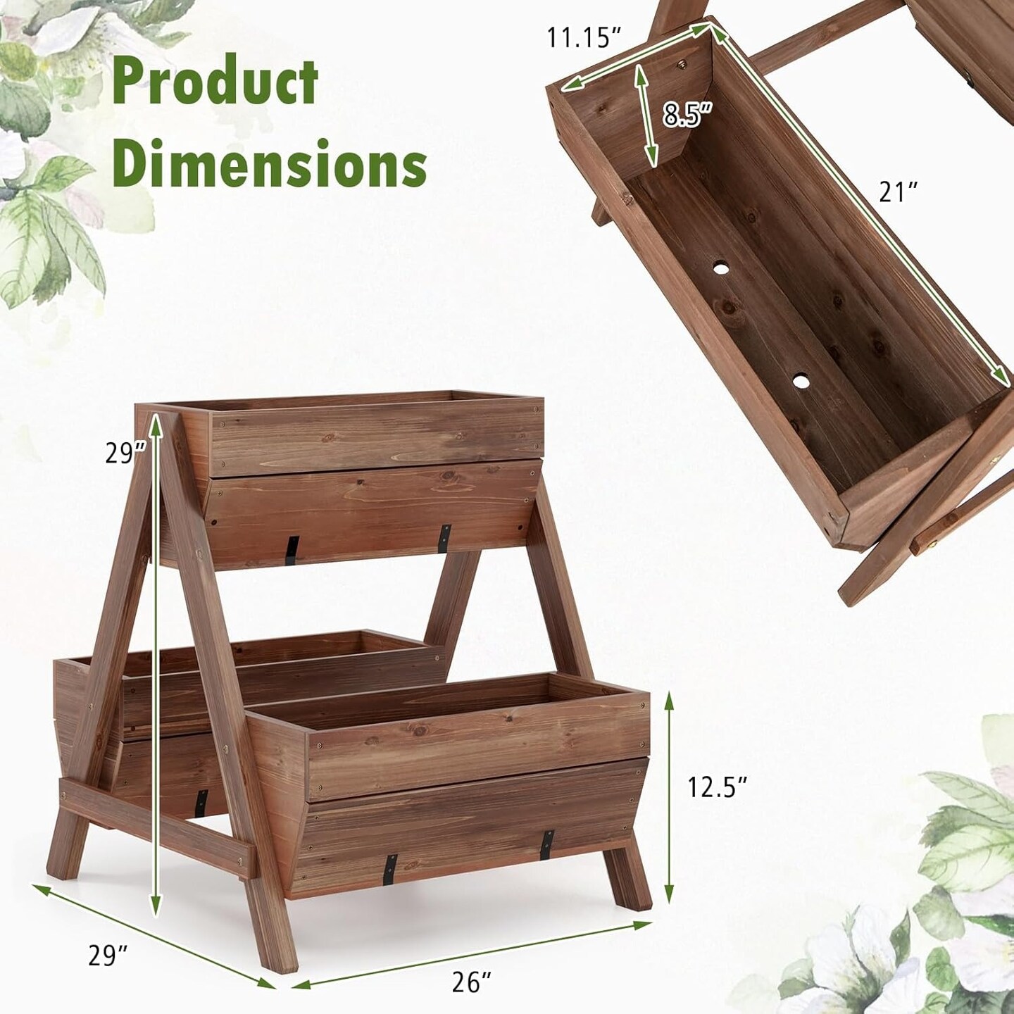 3-Tier 26&#x22; Vertical Raised Garden Bed Stand with Planter Boxes